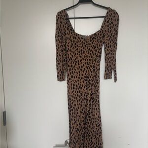 Reformation Leopard Tan and Black Midi Dress